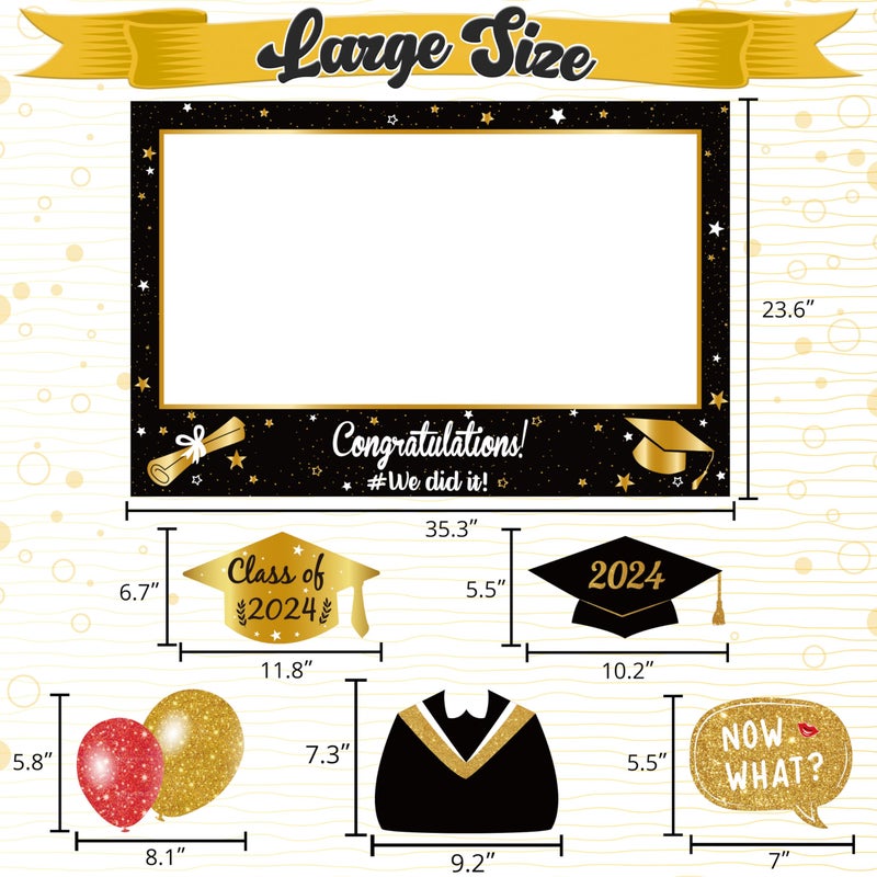 Geefuun Large Size Graduation Photo Frame + 14 Congrats Photo Booth Props Party Supplies - Grad Class of 2024 Decorations Favors (Assembly Needed) - Image 2